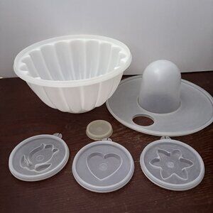 Vintage TUPPERWARE Jel-n-Serve Ring Mold 777-1  Heart Star Tulip Covers 8 cups